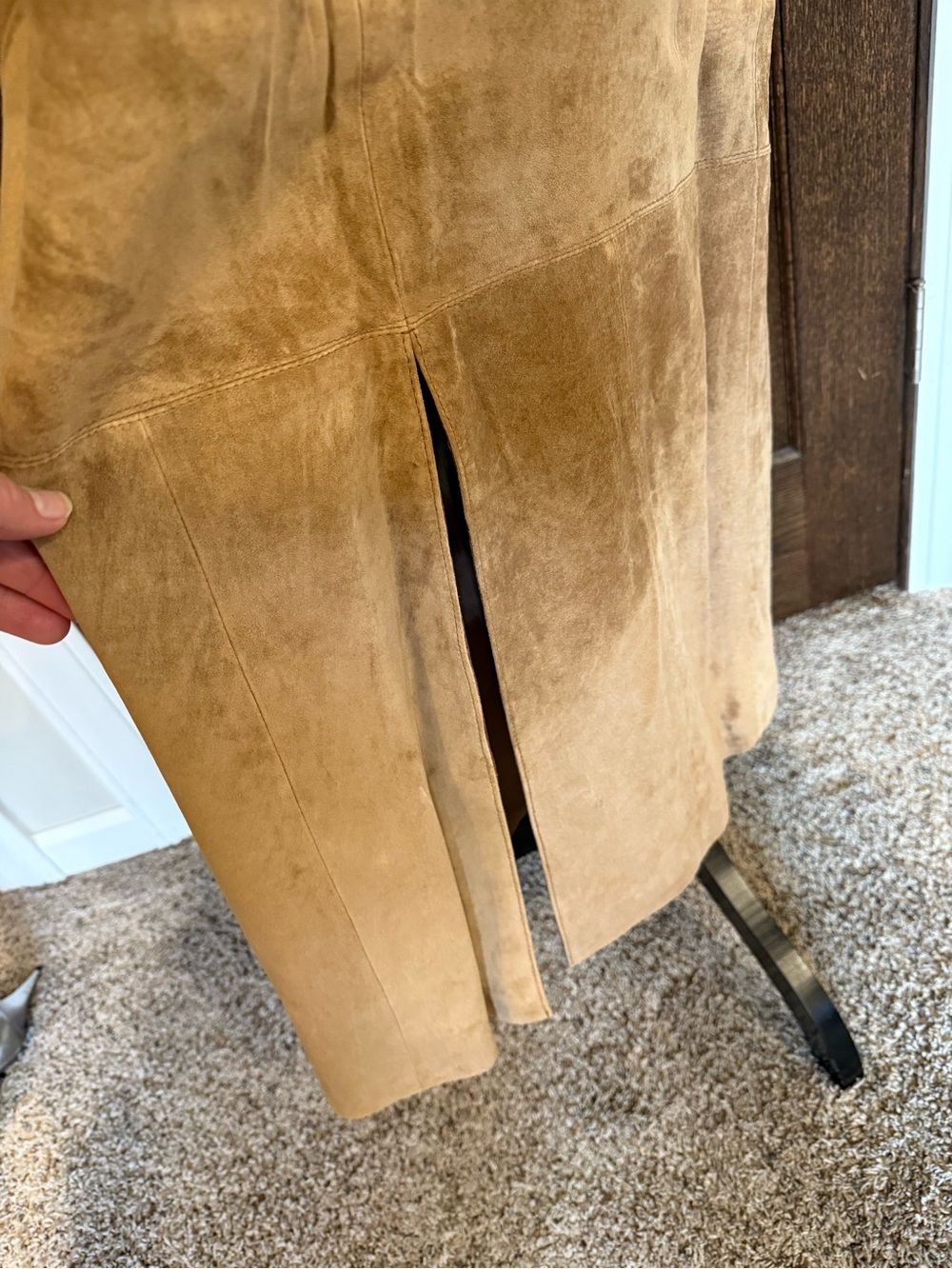 Vintage 90s 100% Genuine Suede Leather Maxi Skirt Camel Tan Long Column Size 4 - Picture 6 of 14